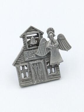 Vintage JJ Jonette pewter lapel pin church school with angel
